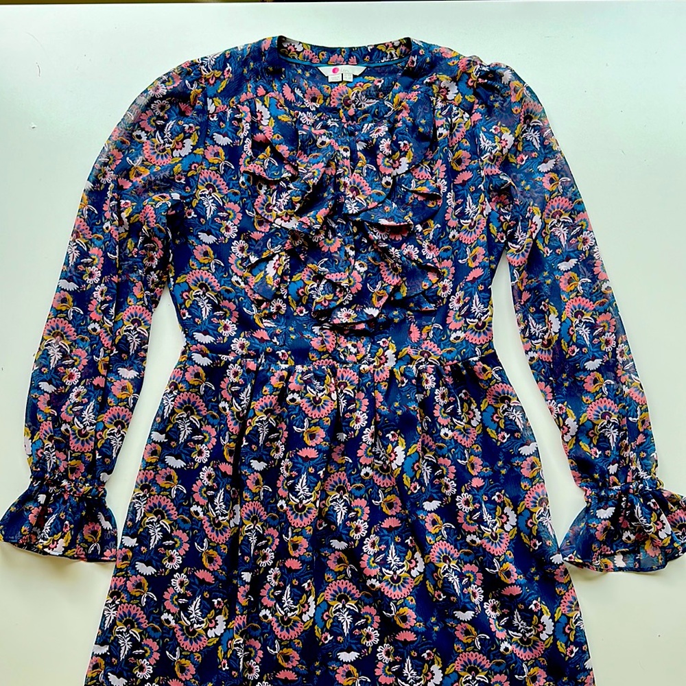 Boden Floral Ruffle Front Dress